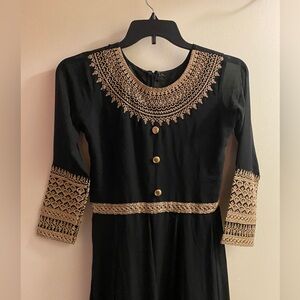 Black Maxi Dress with Gold Embroidery